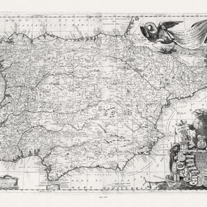 España, Coronelli, Compuesto Parte orientale della Spagna. Parte occidentale della Spagna, 1697, mapa sobre lienzo pesado de algodón, 22x27" aprox.