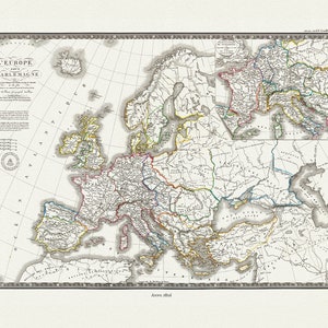 Europa: Andriveau, L'Europe sous l'Empire de Charlemagne, 1826, mapa sobre lienzo pesado de algodón, 22x27" aprox.