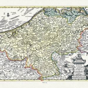 Pays-Bas: Carte du Comte de Flandre, 1714, van der Aa auth., carte sur toile de coton durable, 50 x 70 cm ou 20x25 » env.