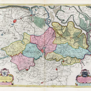 Países bajos, Episcopatvs Gandavensis, 1665, Blaeu auth., mapa sobre lienzo pesado de algodón, 50 x 70 cm