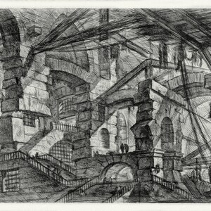 Giovanni Battista Piranesi, Le Carceri d'Invenzione (Les prisons de l'invention), Planche XIX, 1760, auf schwerer Baumwollleinwand, ca.