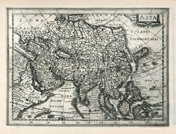 Asia, 1636. Mercator et al. auth., map on heavy cotton canvas, 50 x 70 cm (20x25") approx.