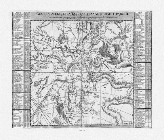 Doppelmayr et Homann, Globi Coelestis in Tabulas Planas Redacti Pars III, 1742  Ver.BW, map on heavy cotton canvas, 22x27" approx.