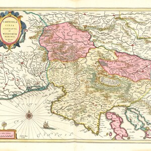 Europe, Est, Balkans, Croatie, Carniole, Cilia Comitatvs, et Windorvm Marchia, 1665, Bleau auth., carte sur toile de coton lourde, 50 x 70 cm