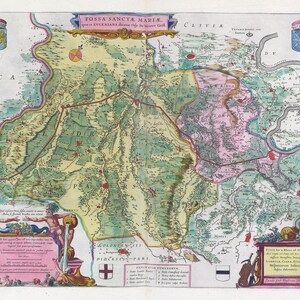 Países Bajos, Fossa Sanctae Mariae,1665, Blaeu auth., mapa sobre lienzo de algodón pesado, 50 x 70 cm