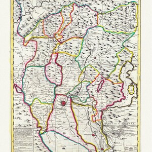 Italia: Bergamo, Particuliere du Bergamasco, Jaillot, Mortier et Sanson auths., 1708, mapa sobre lienzo de algodón, 50 x 70cm, 20 x 25" aprox.