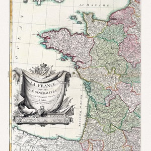 Frankreich und Spanien: Lattre (Jean,1743 -1793), La France divisee Par Generalites, 1760, Karte auf schwerer Baumwollleinwand, ca.