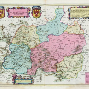 Polonia: Poloniae, Dvcatvs Silesiae Schwidnicensis, 1665, Bleau auth., mapa sobre lienzo de algodón pesado, 50 x 70 cm