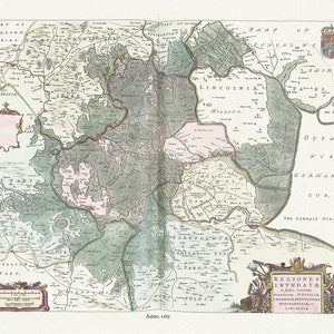 England, Norfolk et Suffolk Regiones Inundatae, Norfolciae, 1665, Blaeu auth.