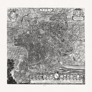 Italia, Roma, Jaillot, Mortier et Sanson, Roma, 1708, mapa sobre lienzo de algodón grueso, 50 x 70cm, 20 x 25" aprox.