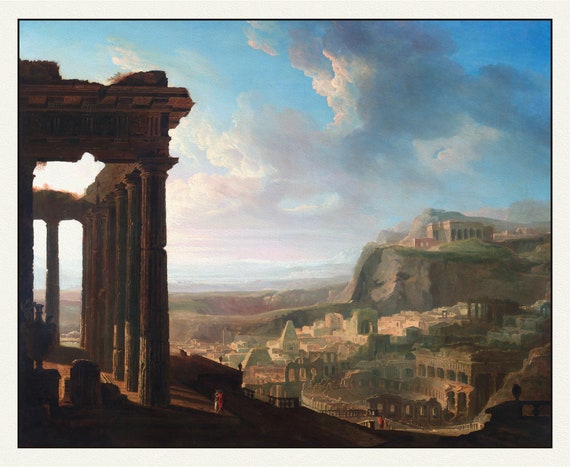 Ruins of an Ancient City, 1810, Martin pinx., vintage etching  on durable cotton canvas, 50 x 70 cm or 20x25" approx.