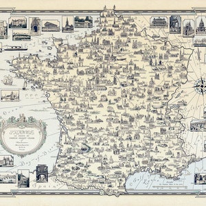 Frankreich als gezeichnet und veröffentlicht von Ernest Dudley Chase, 1935, Karte auf schwerer Baumwollleinwand, ca.