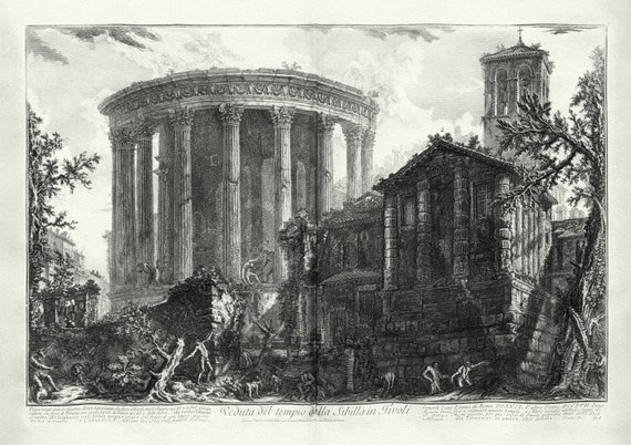 Piranesi, View of the Temple of the Sibyl in Tivoli, c. 1760 , etching reprinted on durable cotton canvas, 50 x 70 cm or 20x25" approx.
