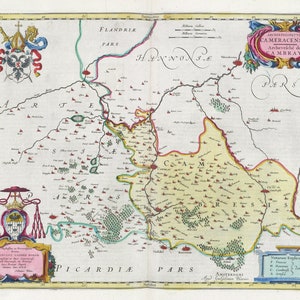 Países Baixos, Archiepiscopatvs Cameracensis, 1665, autoria Blaeu, mapa em tela de algodão grosso, 50 x 70 cm