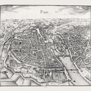 Paris: Tassin, Ville de Paris, 1636 , carte sur toile de coton lourd, 22x27 » environ.