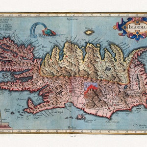 Islande: Gerardum Mercator et Hondius, Islandia, 1623, carte sur toile de coton lourd, 22x27 » environ.