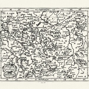 Pologne: Mercator et Hondius-Polonia et Silesia, 1607, carte sur toile de coton lourd, 22x27 » environ.
