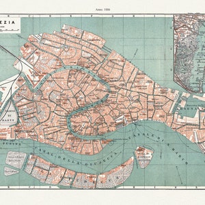 Italy, Venice, Venezia, 1886, map on heavy cotton canvas, 50 x 70cm, 20 x 25" approx.