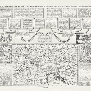 Austria: Geneology,  Carte de l'etat de la cour Imperiale et des etats Hereditaires De La Maison D'Autriche,  cotton canvas, 22x27" approx.