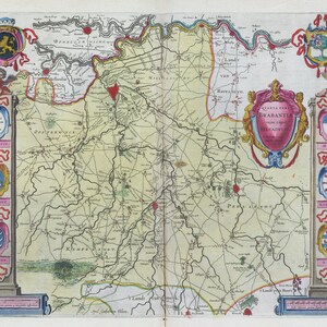 Países bajos, Qvarta Pars Brabantiae,1665, Blaeu auth., mapa sobre lienzo de algodón pesado, 50 x 70 cm