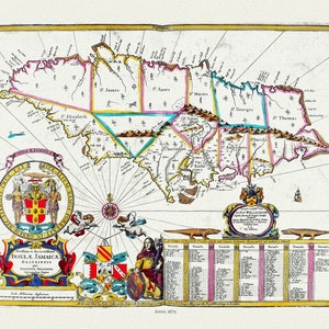 John Sellers, Isla de Jamaica, 1672 , mapa sobre lienzo de algodón pesado, 22x27" aprox.