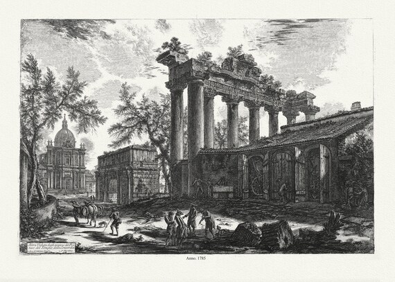 Piranesi, Altra Veduta degli avazi del Pronao del Tempio della Concordia, 1785, etching  on cotton canvas, 50 x 70 cm or 20x25" approx.