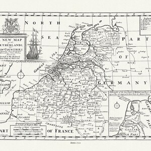 Pays-Bas, Pays-Bas, 1700, Wells auth. carte sur toile de coton durable, 50 x 70 cm ou 20x25 » env.