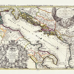 Italia et Dalmatia, Le Golfe de Venise e Dalmatia, Jaillot, Mortier et Sanson authore, 1708 , mapa sobre lienzo de algodón, 50 x 70cm, 20 x 25"