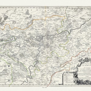 Países Baixos: Le Comté de Namur, 1689, auth. Nolin, mapa em tela de algodão resistente, 50 x 70 cm ou 20x25" aprox.