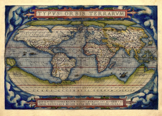 World, Mercator auth., 1570, map on heavy cotton canvas, 50 x 70 cm or 20x25" approx.