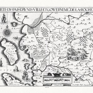 France,  Rochemaillet (Michel de la, 1561-1642), Carte du Pais d'Aunis Ville et Gouvernement de la Rochelle, 1632, 50 x 70 cm approx.