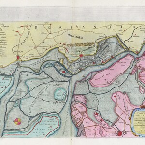Países bajos, Tabvla Castelli ad Sandflitam, 1665, Blaeu auth., mapa sobre lienzo de algodón pesado, 50 x 70 cm