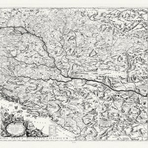 Danubio: Coronelli (Vicenzo 1650-1718), Mappa Corso del Danubio, 1693, mapa sobre lienzo de algodón pesado, 22x27" aprox.