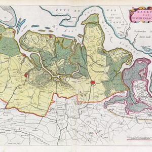 Pays-Bas, Kaerte Van De Vier Ambachten,1665, Blaeu auth., carte sur toile de coton lourde, 50 x 70 cm