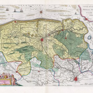 Países bajos, Franconatvs, Vulgo Het Vrye, 1665, Blaeu auth., mapa sobre lienzo de algodón pesado, 50 x 70 cm