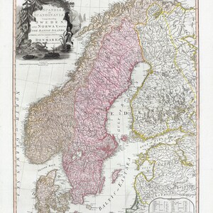 Scandinavie, Scandie, 1794, William Faden auth., carte sur toile de coton durable, 50 x 70 cm ou 20x25 » env.