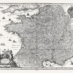 Francia: Merian auth., V. 1. Galliae Nova et Accurata descriptio Vulgo Royaume De France, 1660, mapa sobre lienzo, 50 x 70 cm o 20x25" aprox.