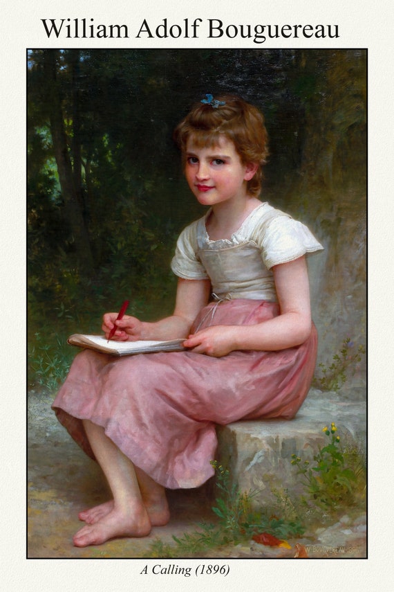 Bouguereau, A Calling (1896), art print (giclee) on durable cotton canvas, 50 x 70 cm or 20x25" approx.