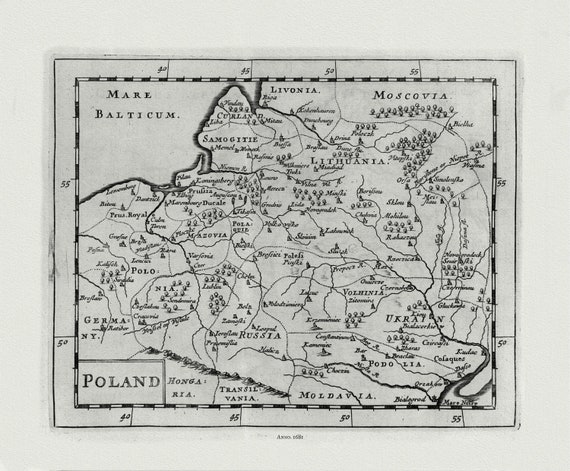 Flamsteed, Poland, 1681, map on heavy cotton canvas, 22x27" approx.