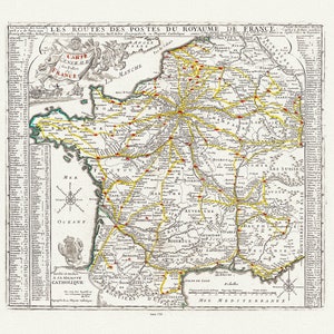 Frankreich: Fer, (Nicolas de, 1646-1720), Carte General des Postes de France, 1728 , Karte auf schwerer Baumwollleinwand, ca.