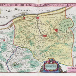 Low Countries, Accurata Territorii Bergensis... Delineatio, 1665, Blaeu auth., Karte auf schwerer Baumwollleinwand, 50 x 70 cm