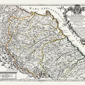 Italia: Ancona, La Marca Anconitana e Fermana,1711, Rossi et al. auth., mapa sobre lienzo pesado de algodón, 50 x 70cm, 20 x 25" aprox.