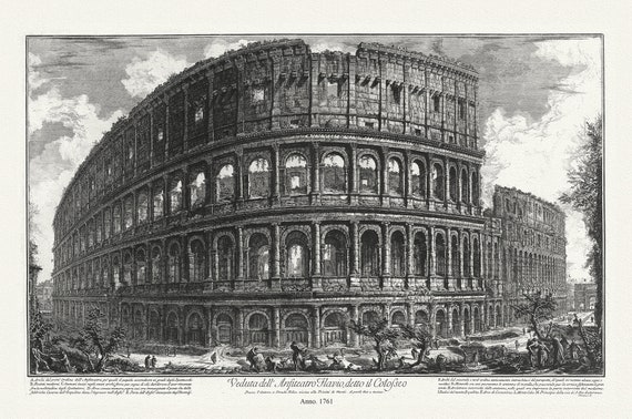 Giovanni Battista Piranesi, Vedute di Roma, View of the Colosseum, c. 1760 Ver. 2 , etching  on durable  canvas, 50 x 70 cm or 20x25" approx