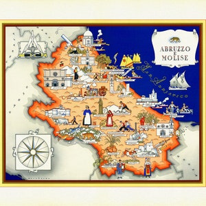 Italia: Abruzzo e Molise, 1939 , mapa sobre lienzo pesado de algodón, 50 x 70cm, 20 x 25" aprox.