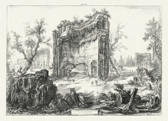 Piranesi, View of the Remains of the Buildings on the 2nd Floor of the Baths of Titus, c. 1760, on  canvas, 50 x 70 cm or 20x25" approx.