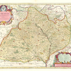 Europe, Est, Tchèque. Moravia Marchionatvs, 1665, Bleau auth., carte sur toile de coton lourde, 50 x 70 cm