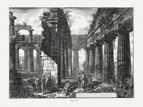 Giovanni Battista Piranesi, Interior view of the Temple of Neptune, Paestum, 1778, canvas, 50 x 70 cm or 20x25" approx.