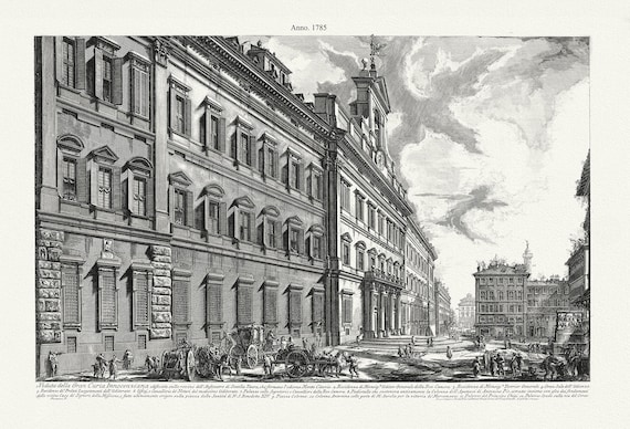 Giovanni Battista Piranesi, Palazzo di Montecitorio,con Palazzo Chigi, 1785 etching  on durable cotton canvas, 50 x 70 cm or 20x25" approx.