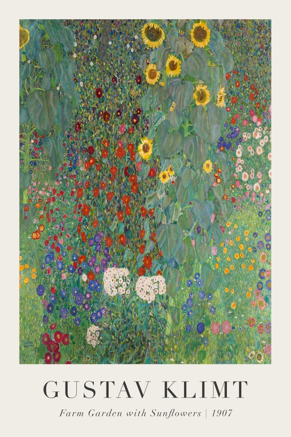 Gustav Klimt  05, Farm Garden with Sunflowers,, art print (giclee) on durable cotton canvas, 50 x 70 cm or 20x25" approx.