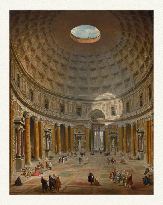 Interior of the Pantheon, Rome, 1747, Paninni auth., vintage etching  on durable cotton canvas, 50 x 70 cm or 20x25" approx.
